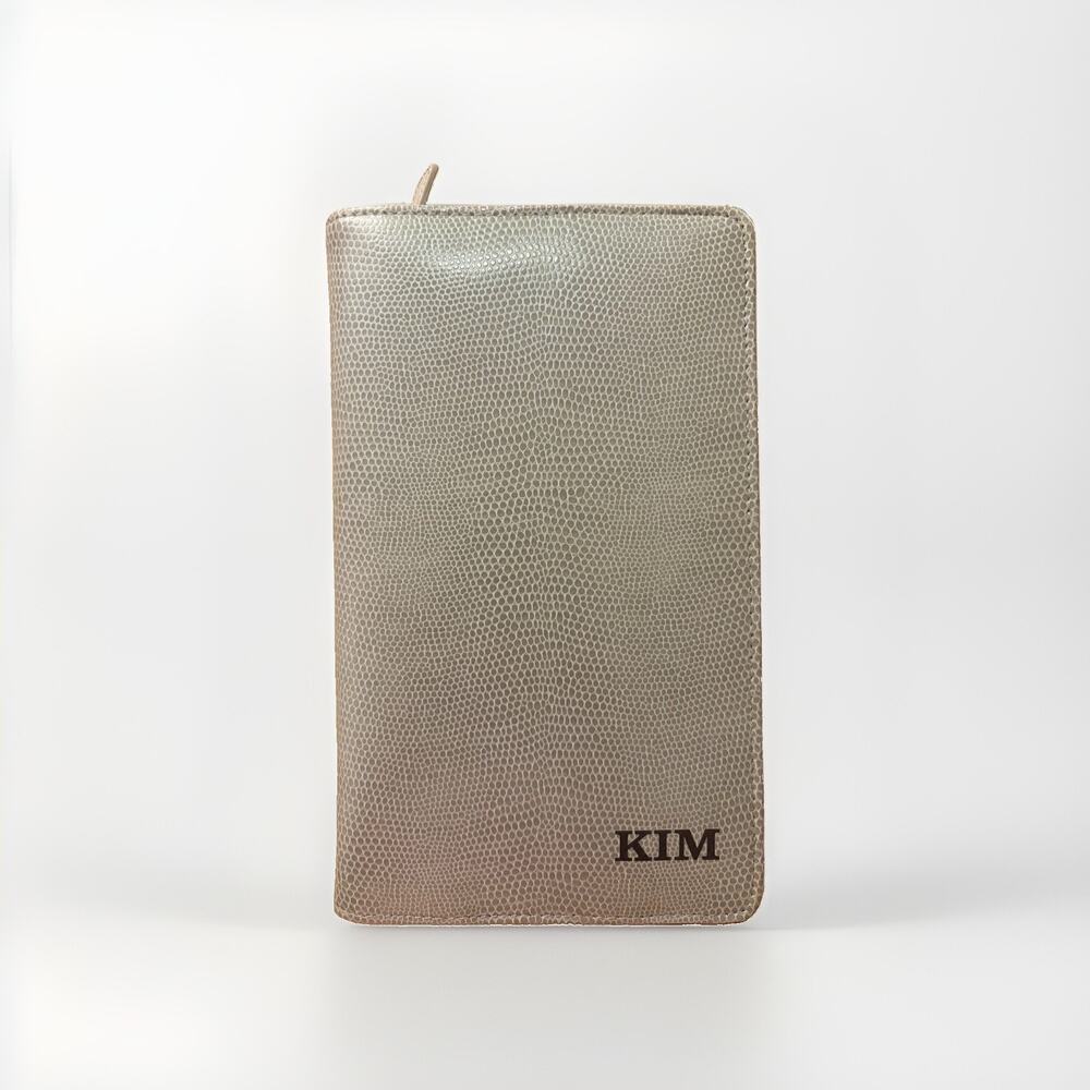 New Gray Faux Leather Lined Zip Travel Jewelry Case Rectangle Monogram KIM 4pc